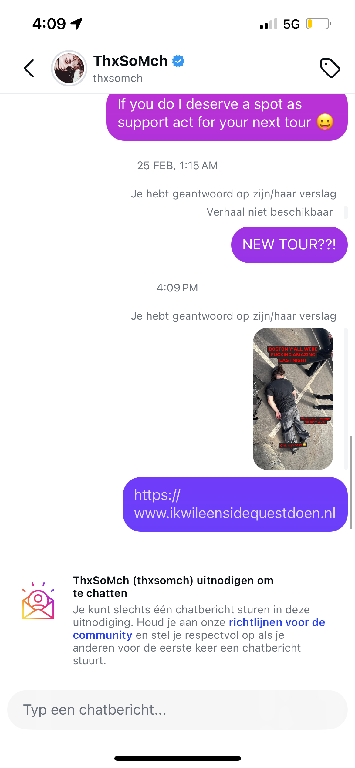 Dm een persoon die je niet kent en stuur diegene de link van deze website