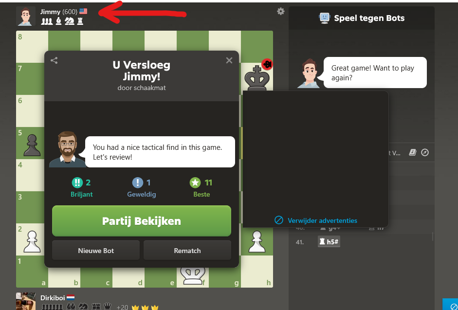 Versla een bot van 400 rated in schaken