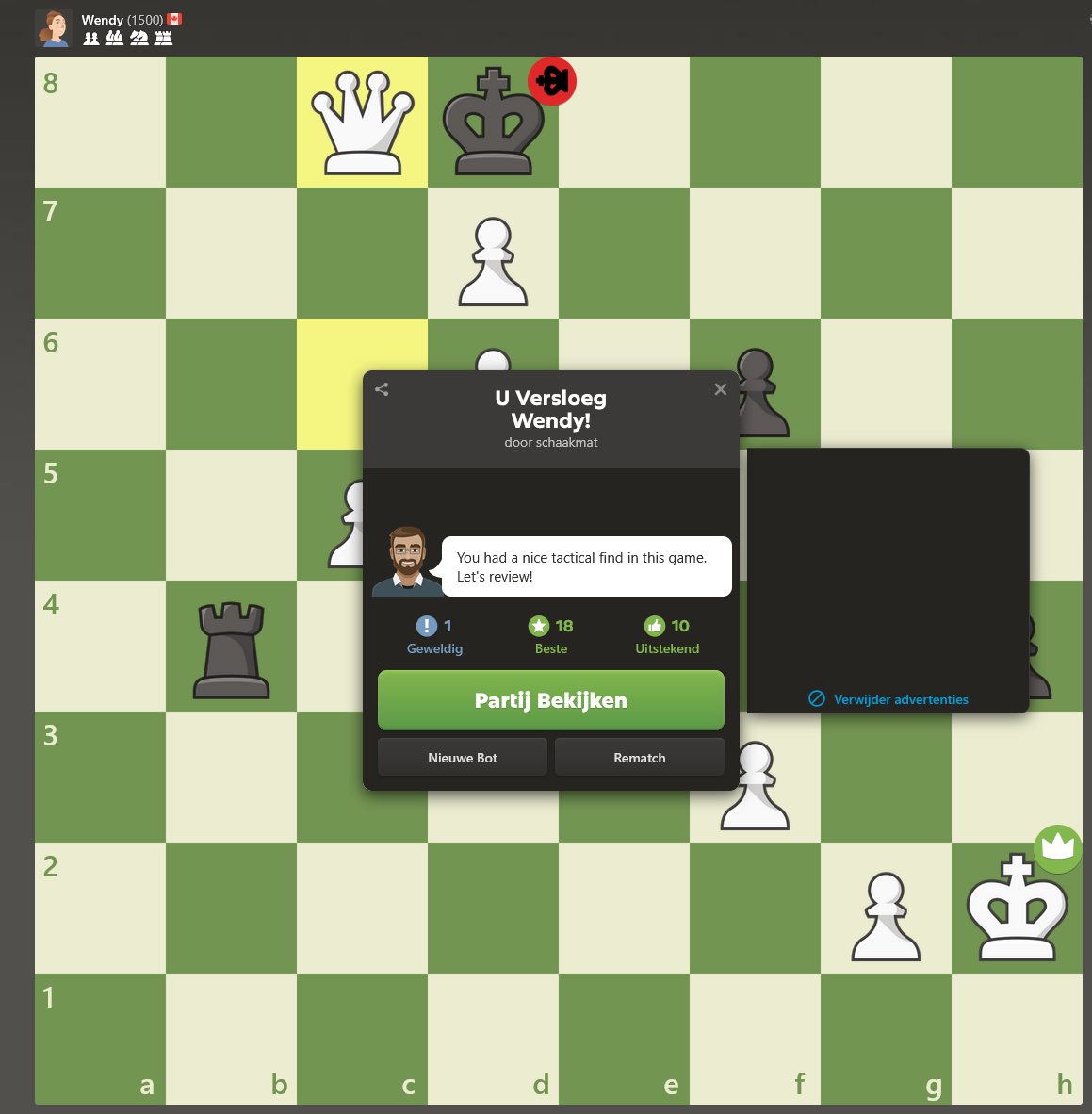 Versla een bot van 1500 rated in schaken