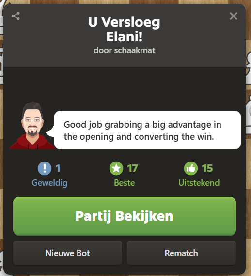 Versla een bot van 400 rated in schaken