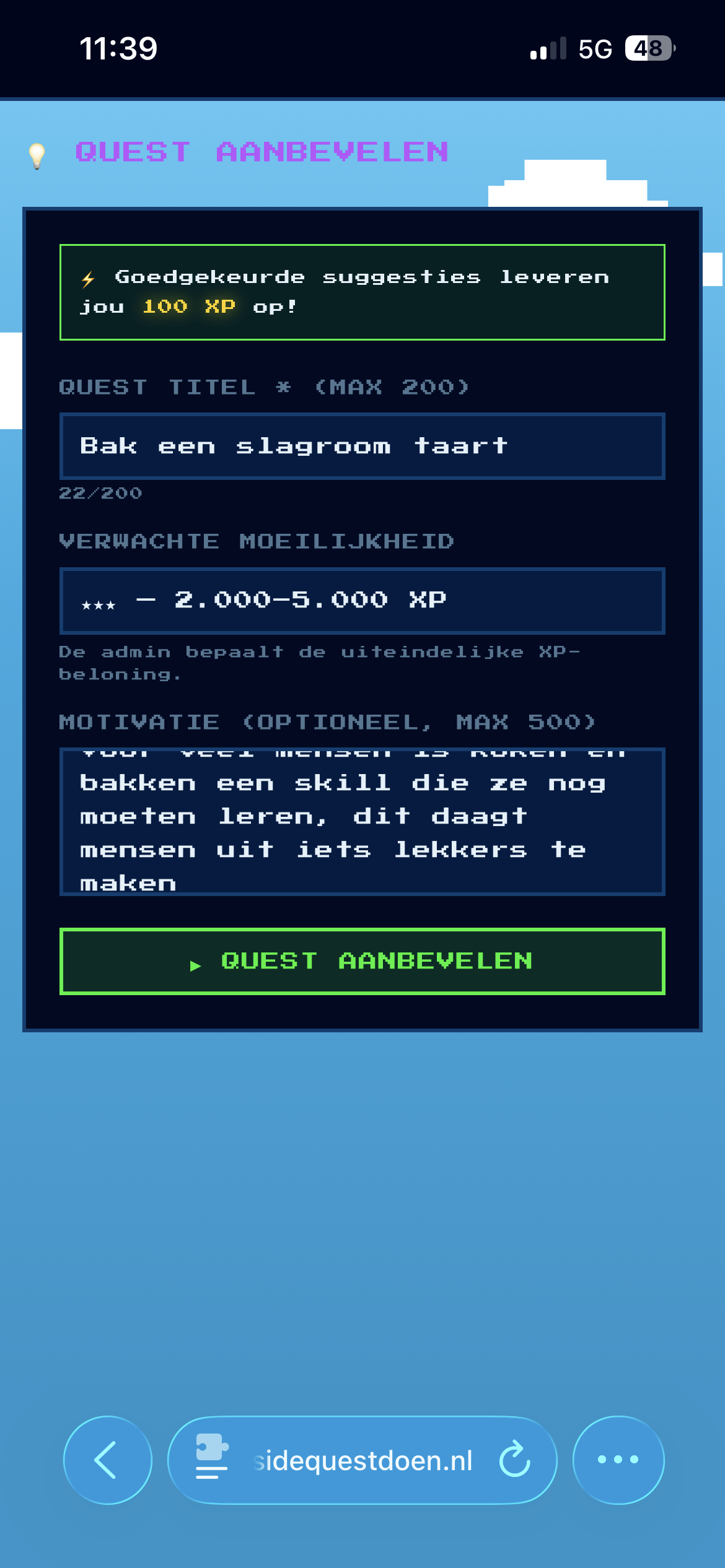 Beveel een sidequest aan