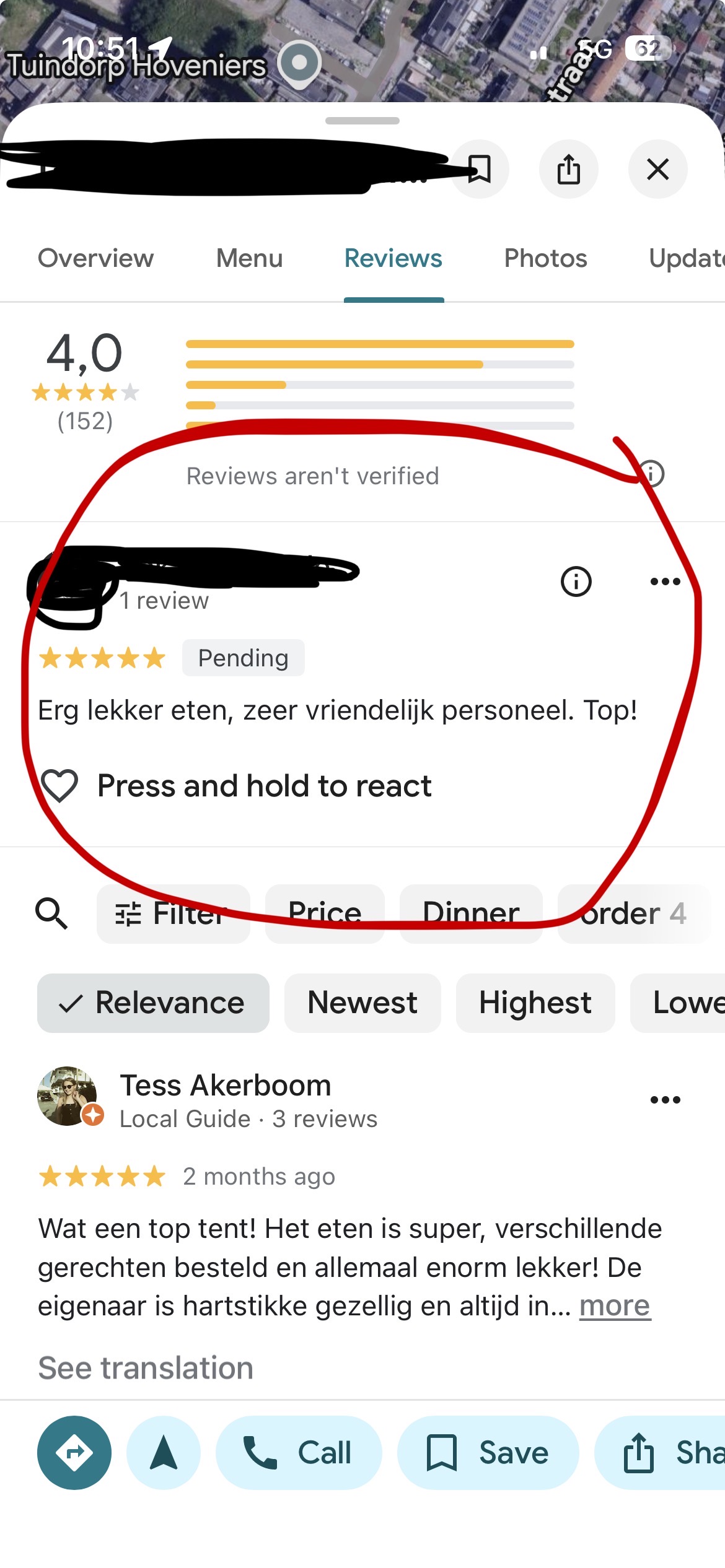 Schrijf een recensie voor een restaurant